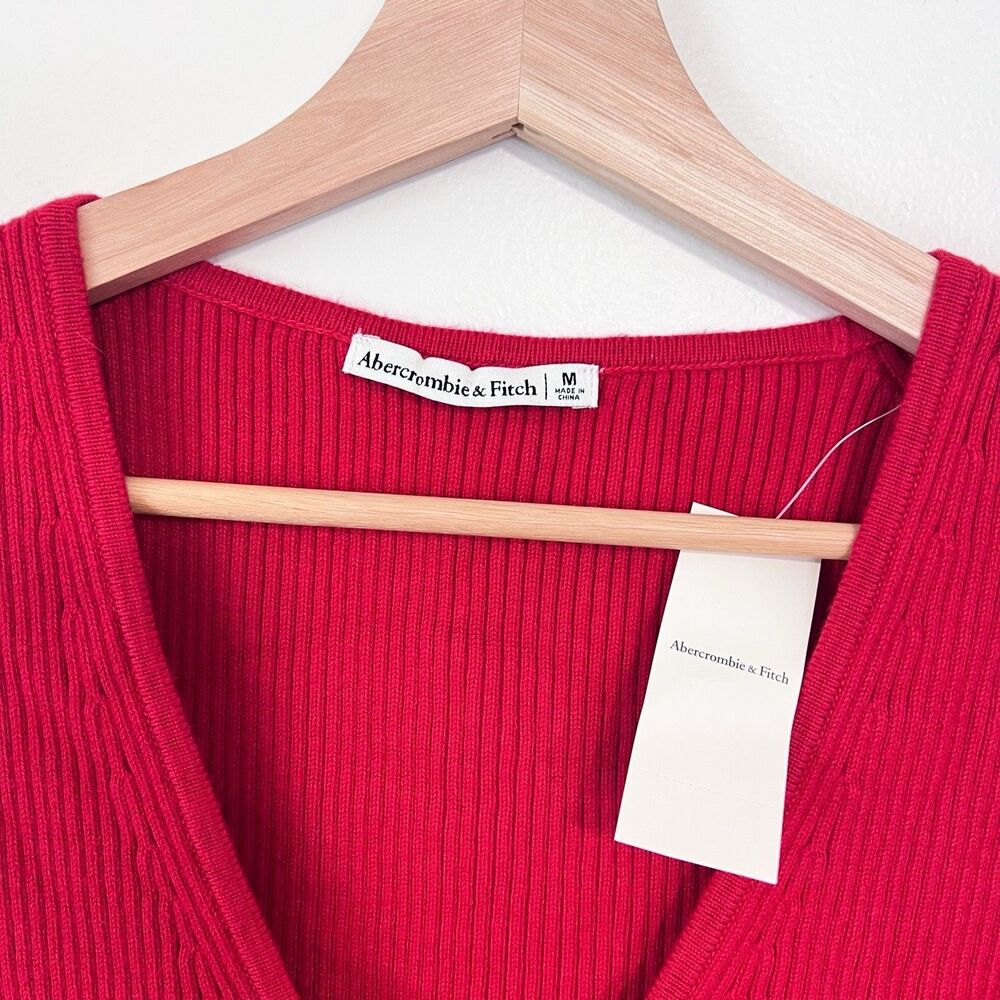 Abercrombie & Fitch Red Ribbed Tie Front Sweater Vest Top NWT Size M Coquette - Picture 4 of 7